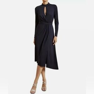 Ted Baker Astrid Women Navy Blue Asymmetric Jersey Midi Dress